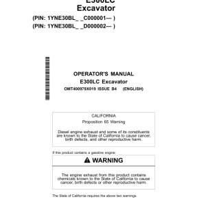 John Deere E300LC Excavators Operator's Manuals (OMT400978X019) - Image 1