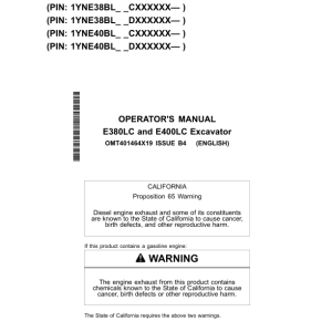 John Deere E380LC, E400LC Excavators Operator's Manuals (OMT401464X19) - Image 1