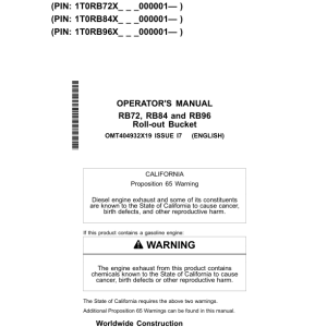 John Deere RB72, RB84, RB96 Worksite Pro Attachments Operator's Manuals (OMT404932X19) - Image 1