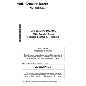 John Deere 700L Crawler Dozers Operator's Manuals (OMT409550X19) - Image 1
