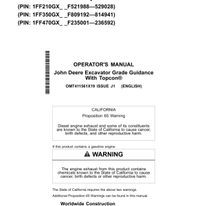 John Deere GRADE GUIDANCE, 210G, 210GLC, 350GLC, 470GLC Excavators Operator's Manuals (OMT411561X19) - Image 1