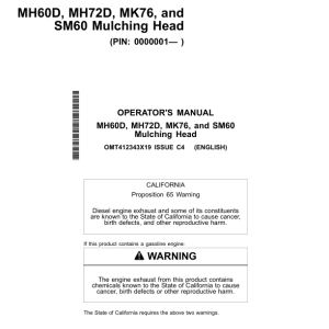 John Deere MH60D, MH72D, MK76, SM60 Worksite Pro Attachments Operator's Manuals (OMT412343X19) - Image 1