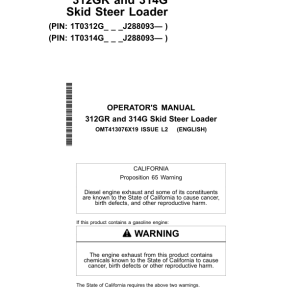 John Deere 312GR, 314G Skid Steers Operator's Manuals (OMT413076X19) - Image 1