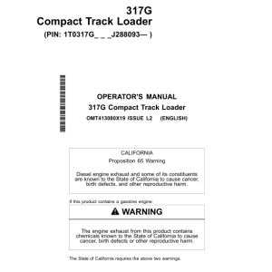 John Deere 317G Skid Steers Operator's Manuals (OMT413080X19) - Image 1