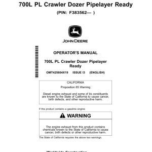 John Deere 700L PL Crawler Dozers Operator's Manuals (OMT425604X19) - Image 1