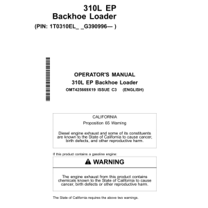 John Deere 310L EP Backhoe Loaders Operator's Manuals (OMT425669X19) - Image 1