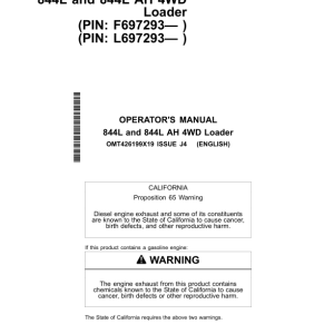 John Deere 844L, 844LAH Loaders Operator's Manuals (OMT426199X19) - Image 1