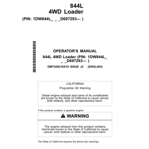 John Deere 844L Loaders Operator's Manuals (OMT426216X19) - Image 1