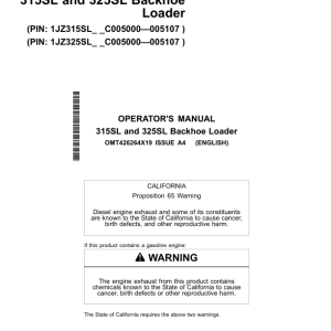 John Deere 315SL, 325SL Backhoe Loaders Operator's Manuals (OMT426264X19) - Image 1