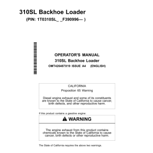 John Deere 310SL Backhoe Loaders Operator's Manuals (OMT426487X19) - Image 1