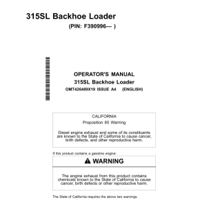 John Deere 315SL Backhoe Loaders Operator's Manuals (OMT426489X19) - Image 1