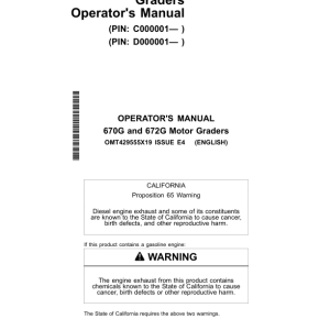 John Deere 670G, 672G Motor Graders Operator's Manuals (OMT429555X19) - Image 1