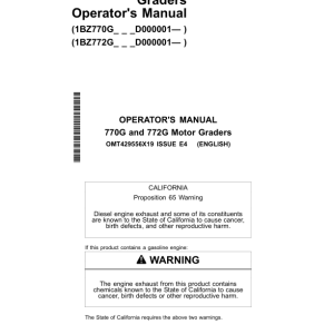 John Deere 770G, 772G Motor Graders Operator's Manuals (OMT429556X19) - Image 1