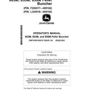 John Deere 803M, 853M, 859M Tracked Feller Bunchers Operator's Manuals (OMT430918X019) - Image 1