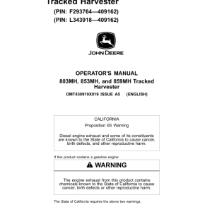 John Deere 803MH, 853MH, 859MH Tracked Harvesters Operator's Manuals (OMT430919X019) - Image 1