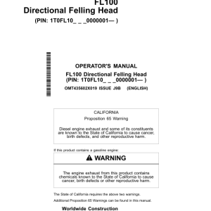 John Deere FL100 Felling Heads Operator's Manuals (OMT435602X019) - Image 1