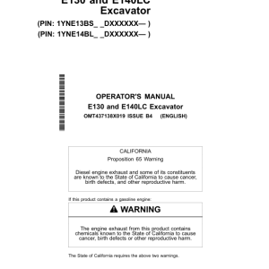 John Deere E130, E140LC Excavators Operator's Manuals (OMT437138X019) - Image 1