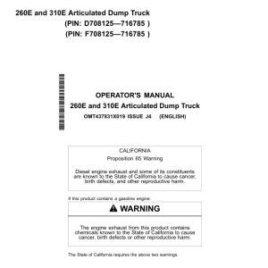 John Deere 260E, 310E Articulated Dump Trucks Operator's Manuals (OMT437831X019) - Image 1