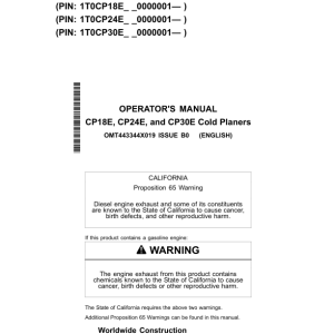 John Deere CP18E, CP24E, CP30E Worksite Pro Attachments Operator's Manuals (OMT443344X019) - Image 1