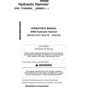 John Deere HH90 Hydraulic Hammers Operator's Manuals (OMT443817X019) - Image 1