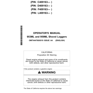 John Deere 953ML, 959ML Shovel Logger Operator's Manuals (OMT444766X019) - Image 1