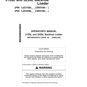 John Deere 315SL, 325SL Backhoe Loaders Operator's Manuals (OMT446352X019) - Image 1