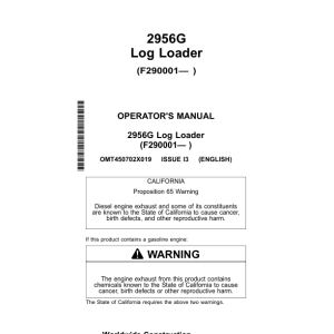 John Deere 2956G Log Loaders Operator's Manuals (OMT450702X019) - Image 1