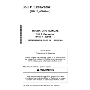 John Deere 350 P Excavators Operator's Manuals (OMT453664X019) - Image 1