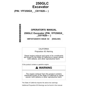 John Deere 250GLC Excavators Operator's Manuals (OMT457226X019) - Image 1