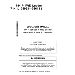 John Deere 744 P Loaders Operator's Manuals (OMT461920X019) - Image 1