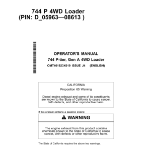 John Deere 744 P Loaders Operator's Manuals (OMT461923X019) - Image 1