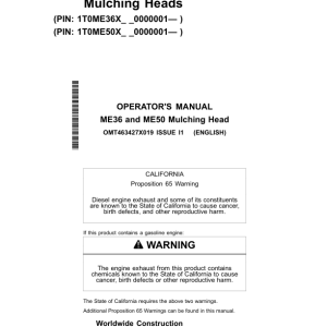 John Deere ME36, ME50 Attachments Operator's Manuals (OMT463427X019) - Image 1