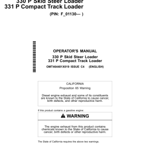 John Deere 330 P, 331 P Skid Steers Operator's Manuals (OMT464481X019) - Image 1