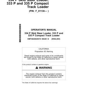 John Deere 333 P, 334 P, 335 P Skid Steers Operator's Manuals (OMT464482X019) - Image 1