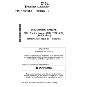 John Deere 210L Tractor Loader Operator's Manuals (OMT467848X019) - Image 1