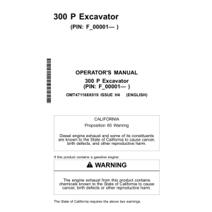 John Deere 300 P Excavators Operator's Manuals (OMT471168X019) - Image 1