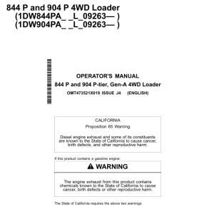 John Deere 844 P, 904 P Loaders Operator's Manuals (OMT473521X019) - Image 1