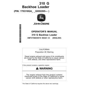 John Deere 310 G Backhoe Loaders Operator's Manuals (OMT475665X019) - Image 1