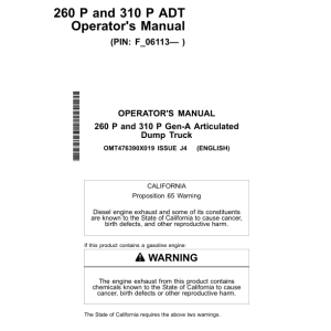 John Deere 260 P, 310 P Articulated Dump Trucks Operator's Manuals (OMT476390X019) - Image 1