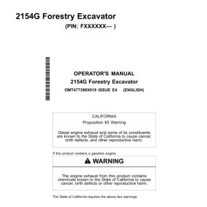 John Deere 2154G Forestry Excavator Operator's Manuals (OMT477398X019) - Image 1