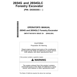 John Deere 2654G, 2654GLC Forestry Excavator Operator's Manuals (OMT477401X019) - Image 1