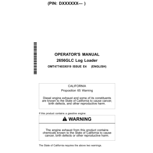 John Deere 2656GLC Log Loaders Operator's Manuals (OMT477403X019) - Image 1