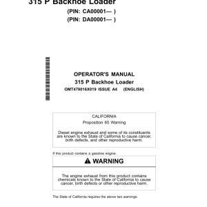 John Deere 315 P Backhoe Loaders Operator's Manuals (OMT479016X019) - Image 1