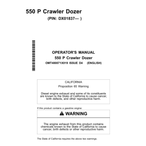 John Deere 550 P Crawler Dozers Operator's Manuals (OMT480071X019) - Image 1