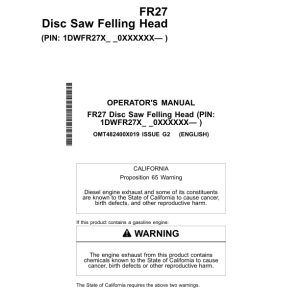 John Deere FR27 Felling Heads Operator's Manuals (OMT482400X019) - Image 1