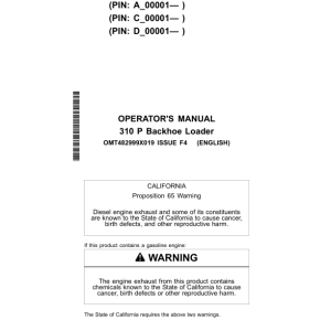 John Deere 310 P Backhoe Loaders Operator's Manuals (OMT482999X019) - Image 1