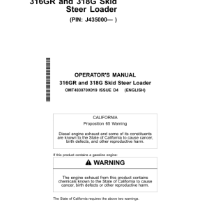 John Deere 316GR, 318G Skid Steers Operator's Manuals (OMT483070X019) - Image 1