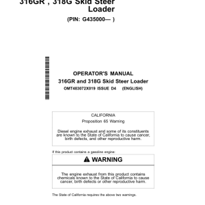 John Deere 316GR, 318G Skid Steers Operator's Manuals (OMT483072X019) - Image 1