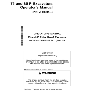 John Deere 75 P, 85 P Excavators Operator's Manuals (OMT487655X019) - Image 1