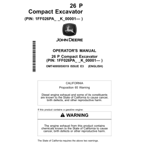 John Deere 26 P Excavators Operator's Manuals (OMT489505X019) - Image 1